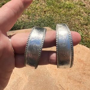 Silver leather hoop earrings